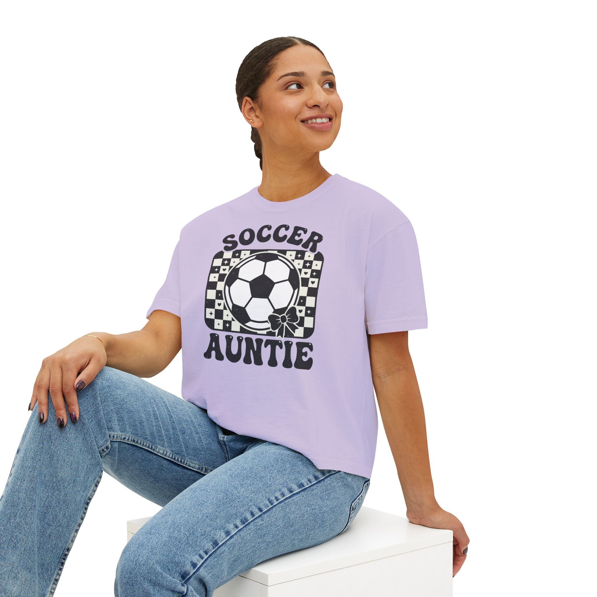 Soccer Auntie Women's Boxy Tee — Retro Soccer Ball Graphic