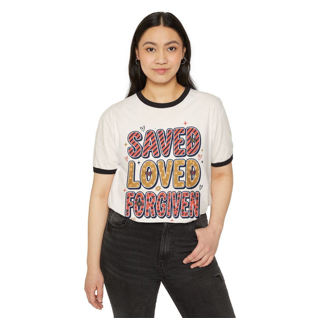 Saved Loved Forgiven Ringer T-Shirt
