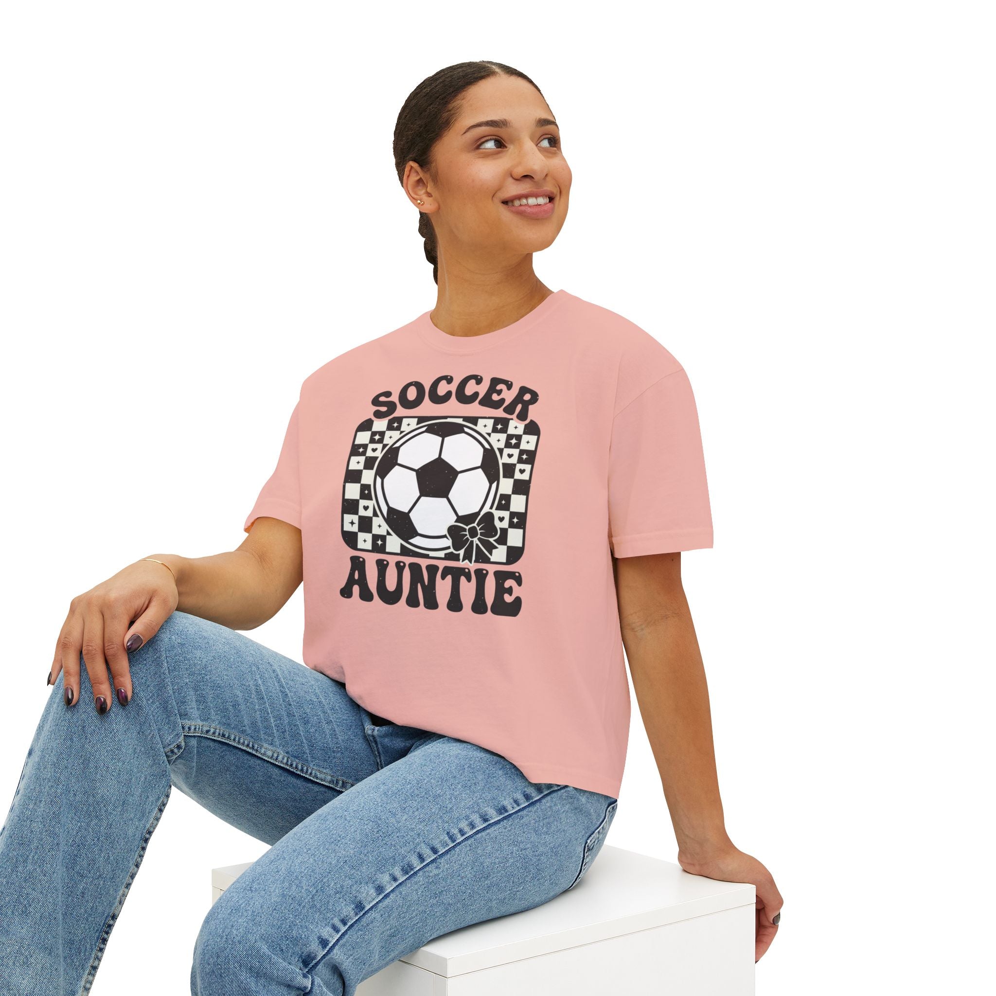 Soccer Auntie Women's Boxy Tee — Retro Soccer Ball Graphic