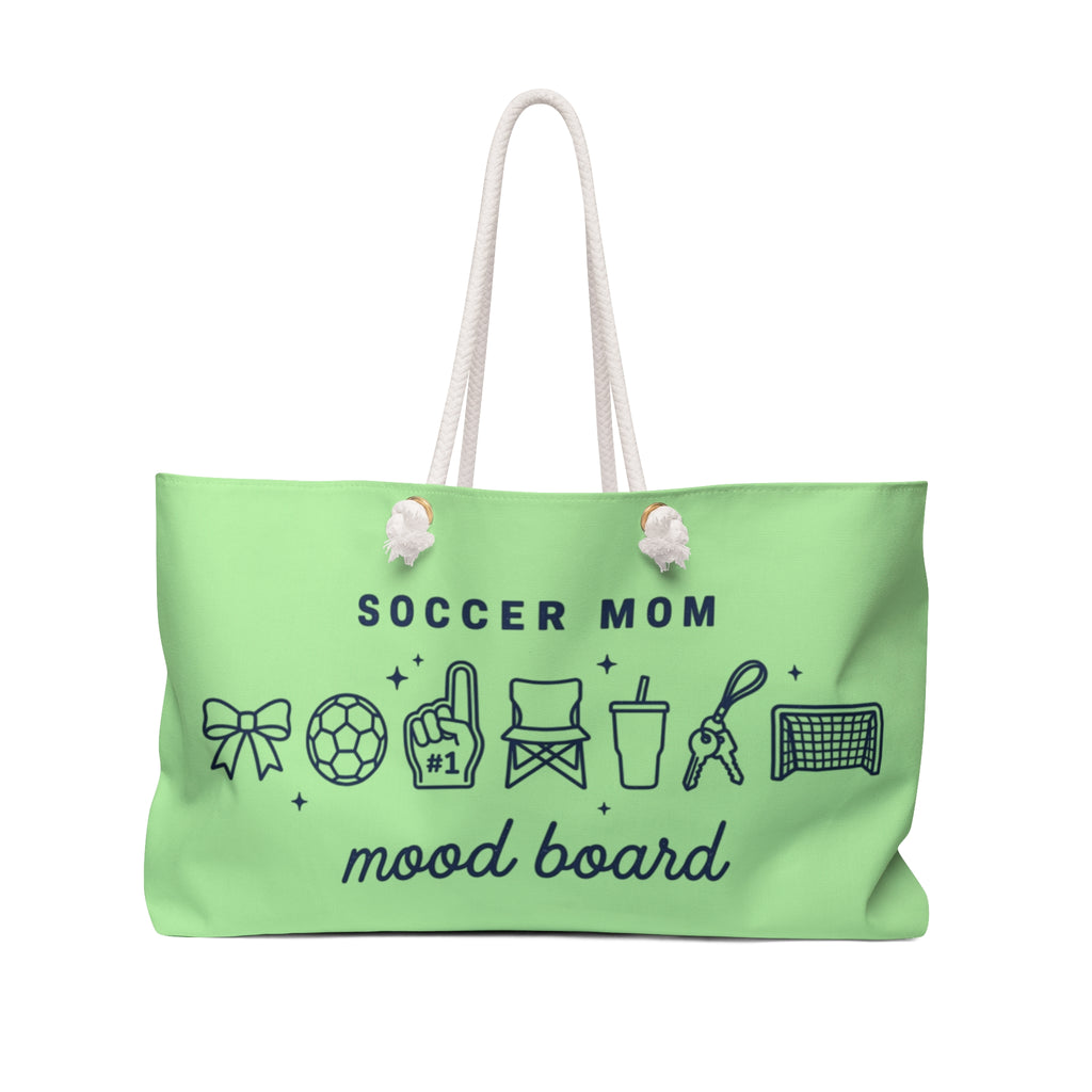 Soccer Mom Weekender Bag – Green Weekend Tote with 'Mood Boost' Sport Icons
