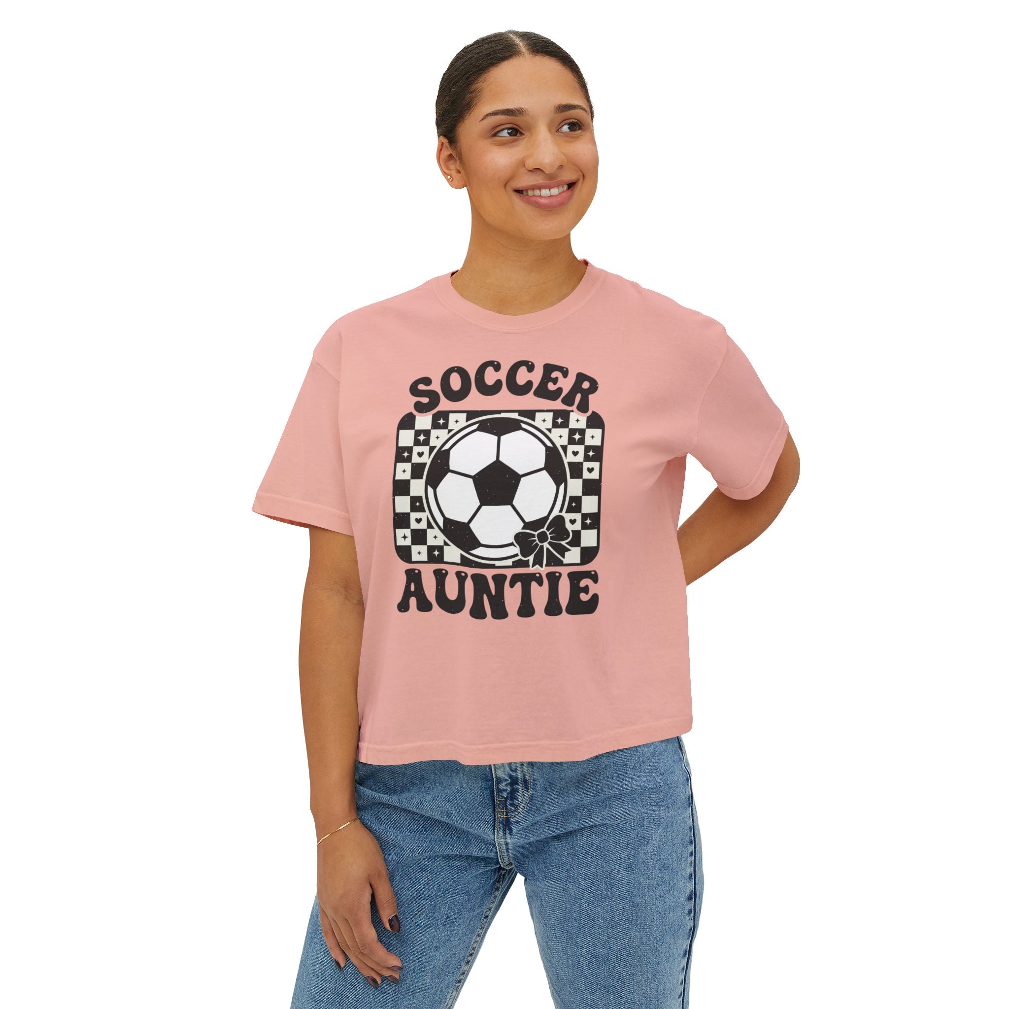 Soccer Auntie Women's Boxy Tee — Retro Soccer Ball Graphic