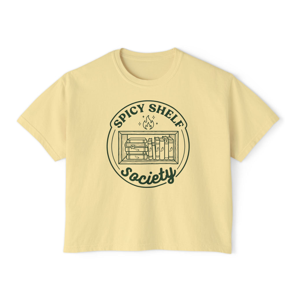 Spicy Shelf Society Women's Boxy Tee — Book Lover Reading Club Graphic Shirt