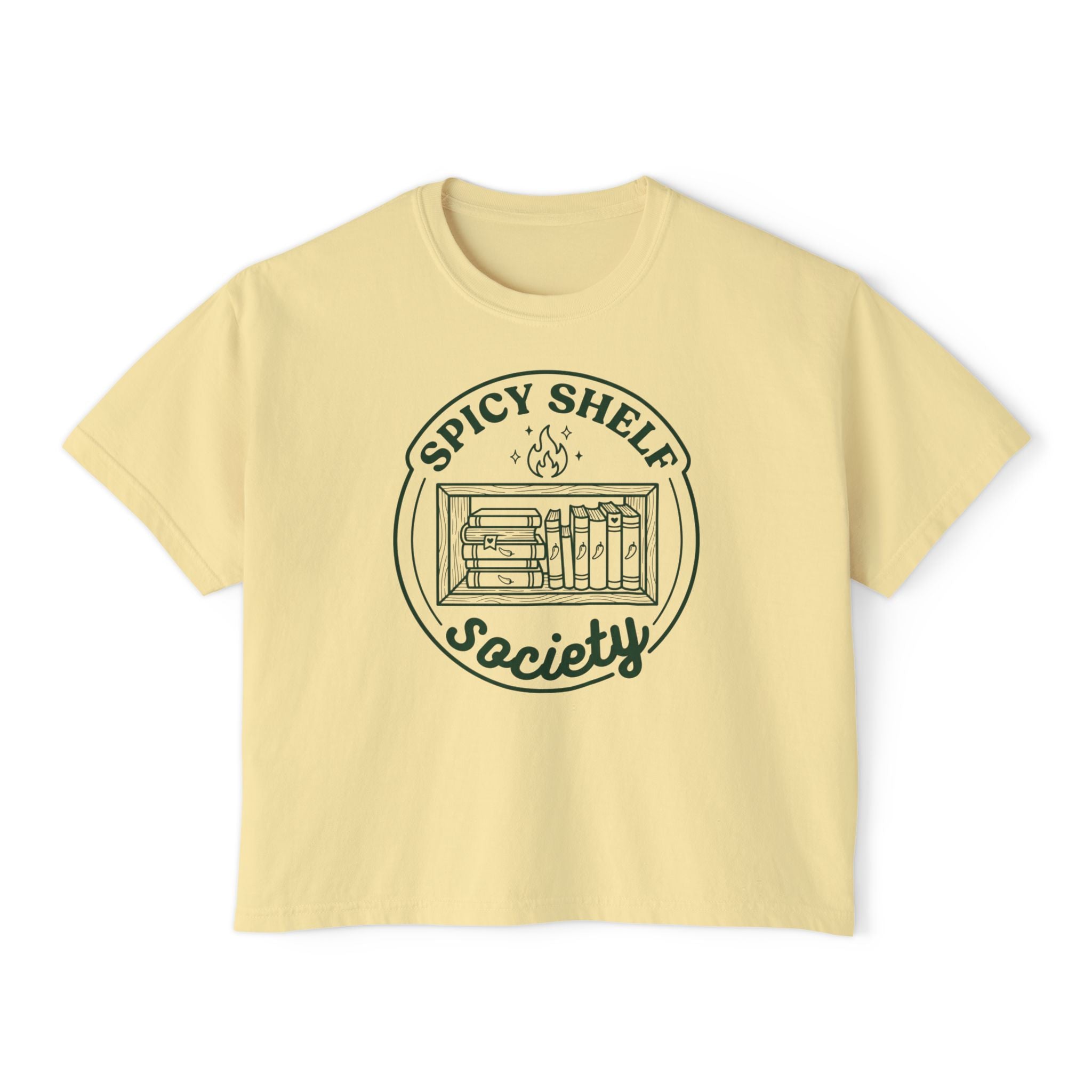 Spicy Shelf Society Women's Boxy Tee — Book Lover Reading Club Graphic Shirt