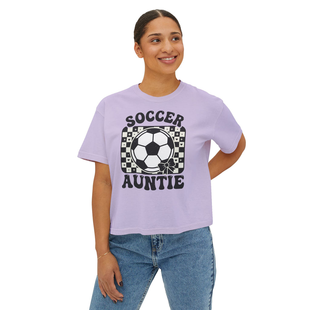 Soccer Auntie Women's Boxy Tee — Retro Soccer Ball Graphic