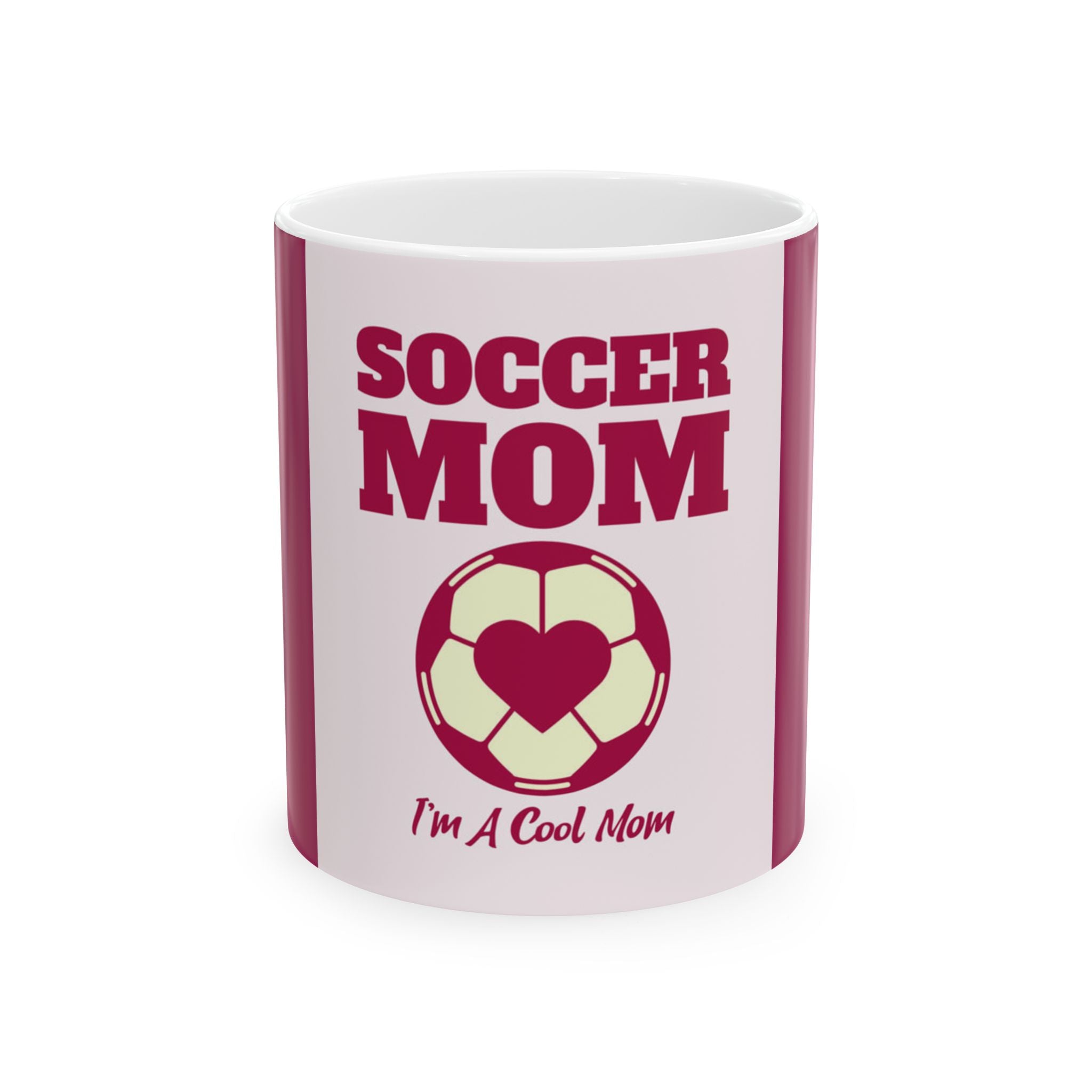 Soccer Mom Ceramic Mug (11oz & 15oz) — 'I'm A Cool Mom' Heart Soccer Ball Coffee Cup