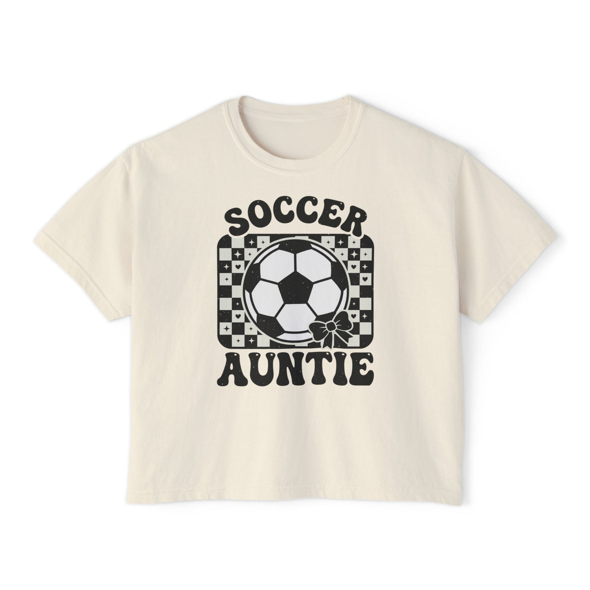 Soccer Auntie Women's Boxy Tee — Retro Soccer Ball Graphic
