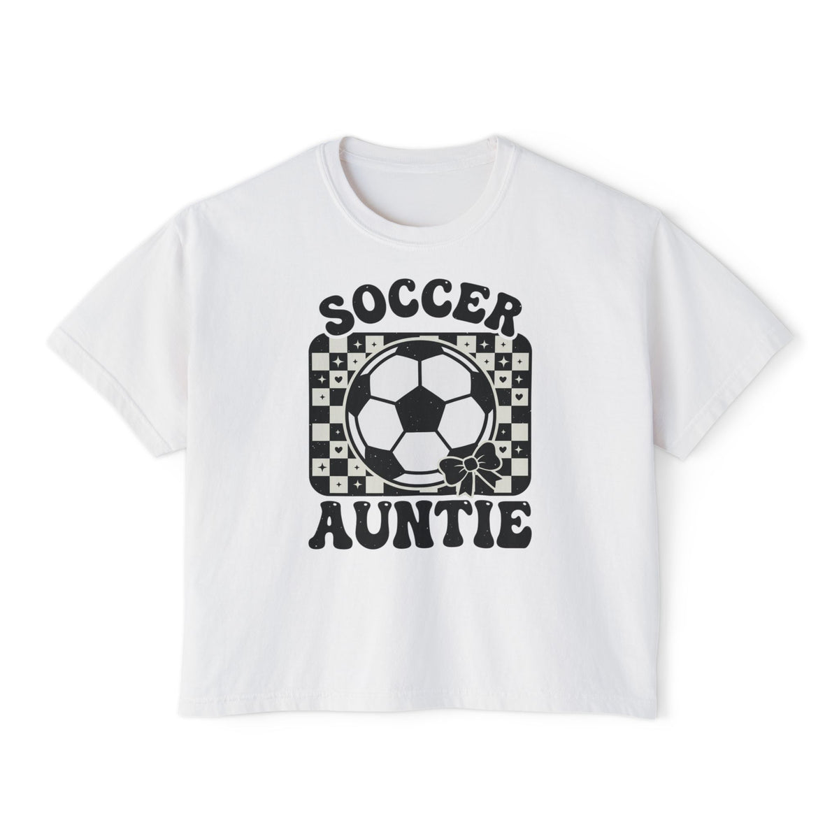 Soccer Auntie Women's Boxy Tee — Retro Soccer Ball Graphic