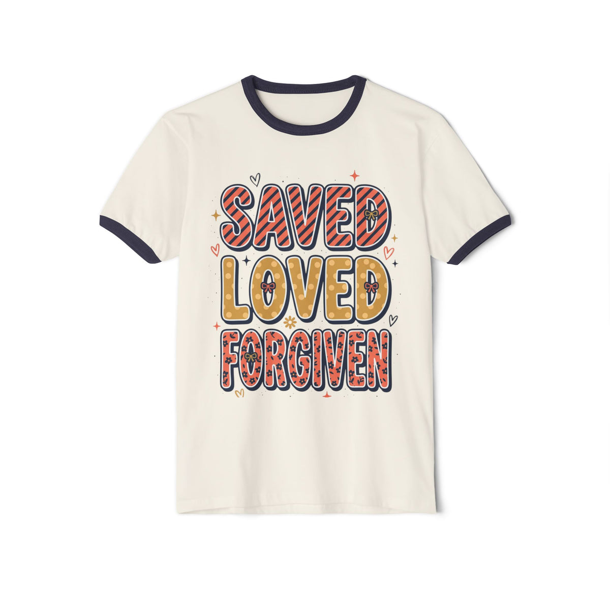 Saved Loved Forgiven Ringer T-Shirt
