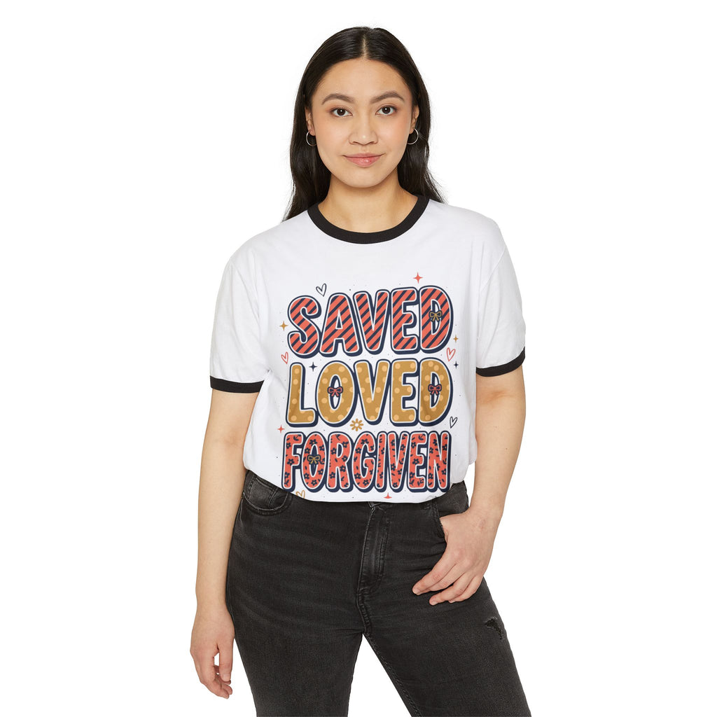 Saved Loved Forgiven Ringer T-Shirt