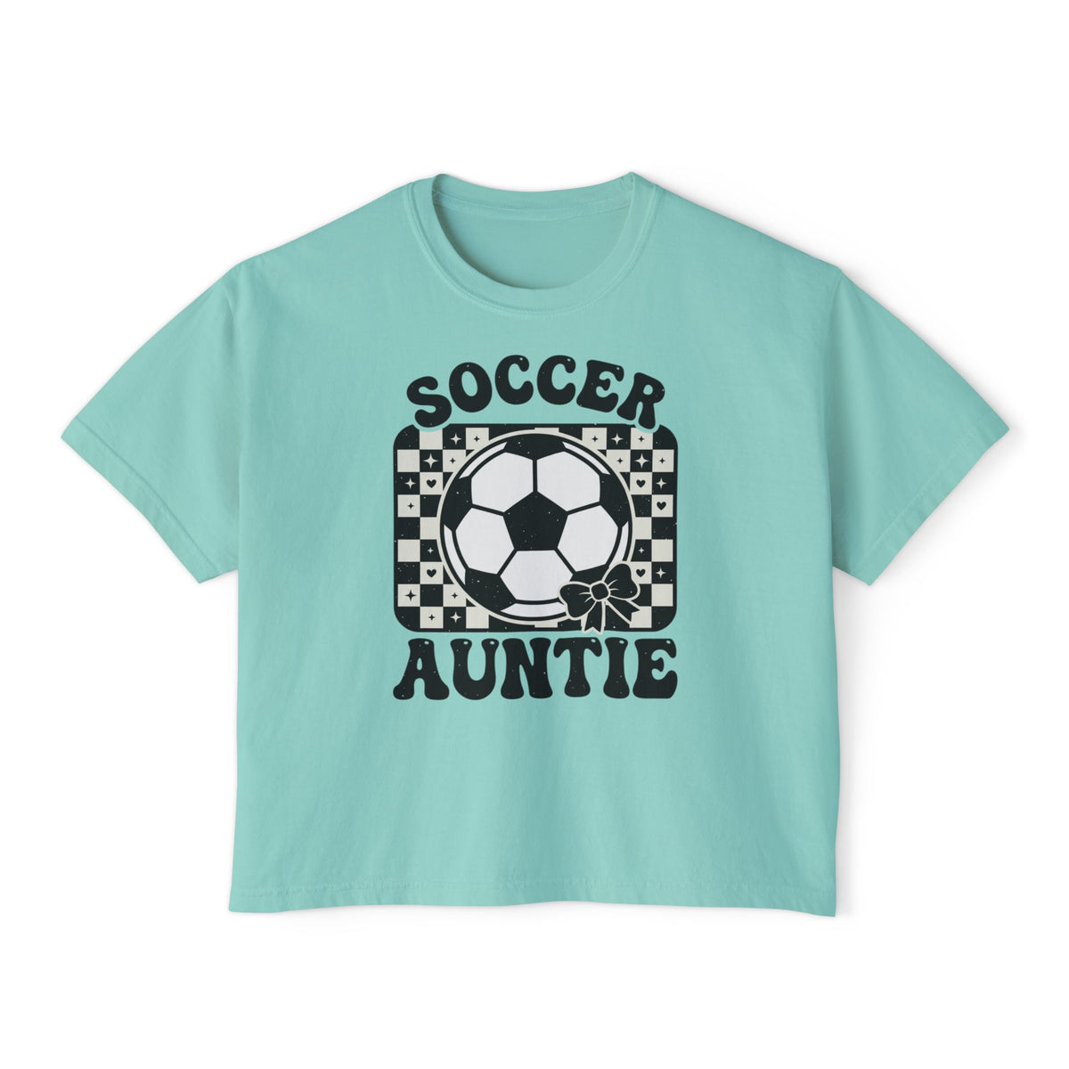 Soccer Auntie Women's Boxy Tee — Retro Soccer Ball Graphic