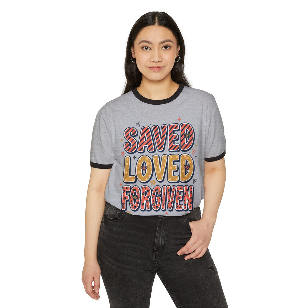 Saved Loved Forgiven Ringer T-Shirt