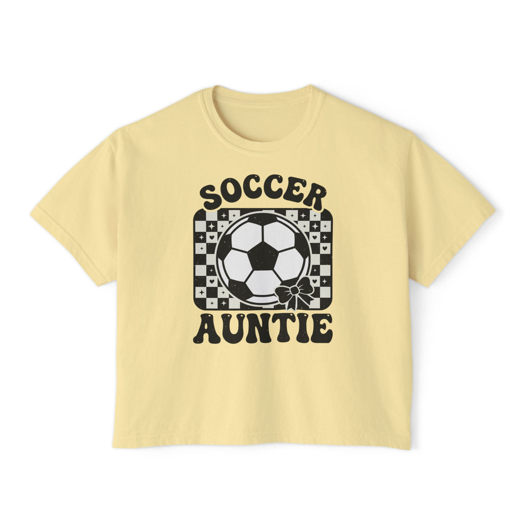 Soccer Auntie Women's Boxy Tee — Retro Soccer Ball Graphic