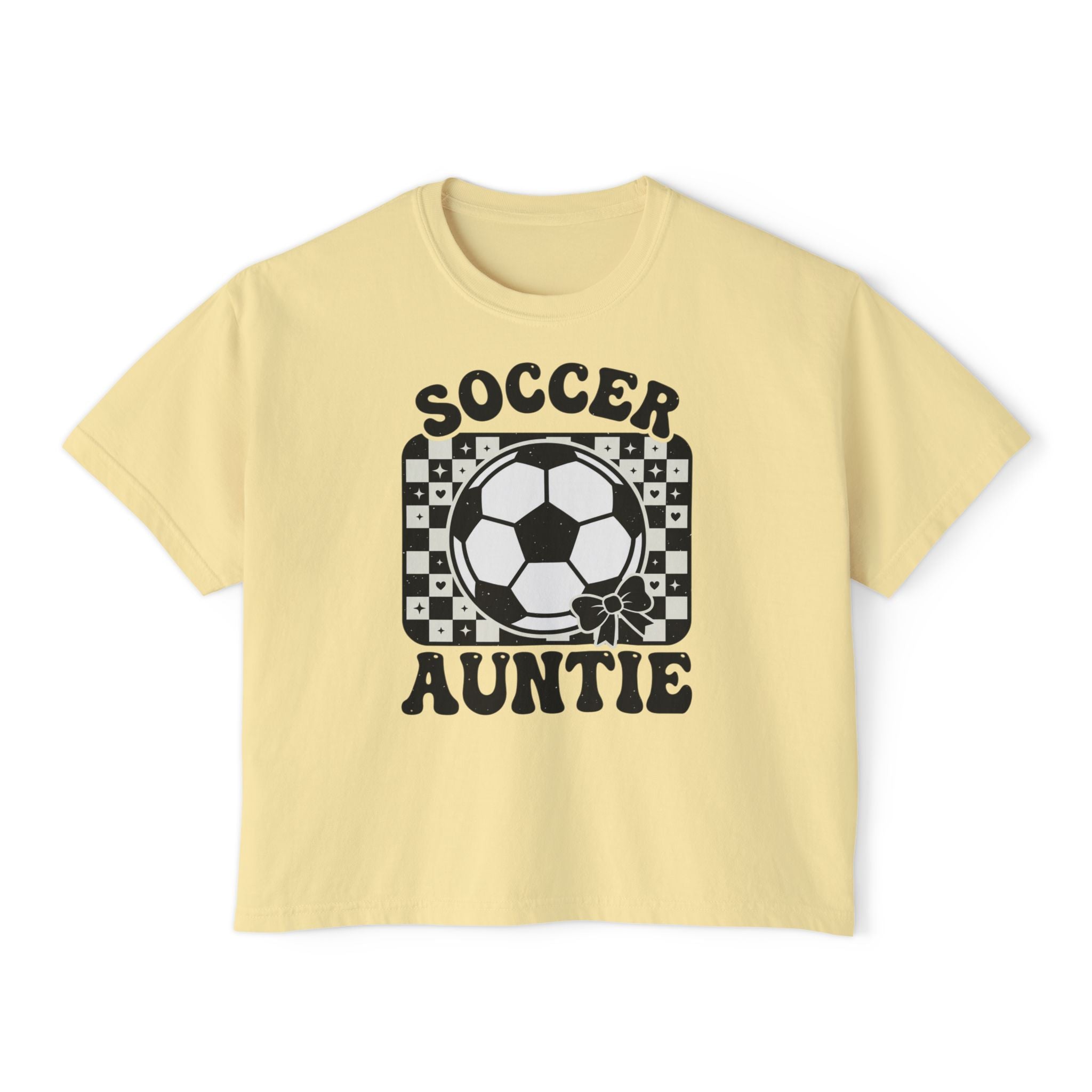 Soccer Auntie Women's Boxy Tee — Retro Soccer Ball Graphic