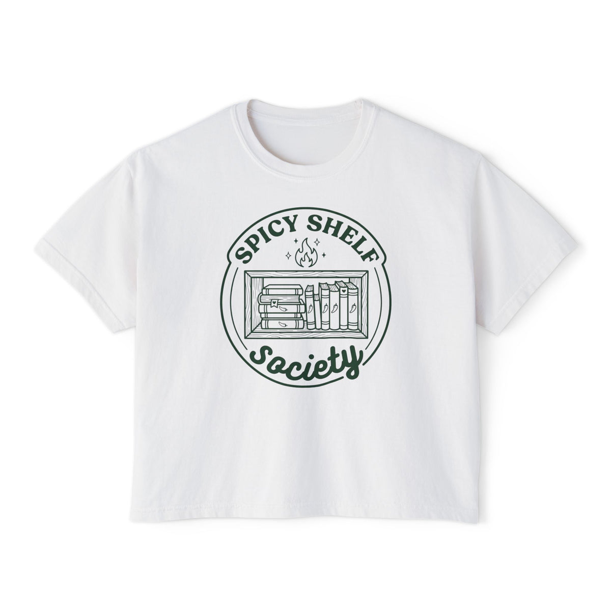 Spicy Shelf Society Women's Boxy Tee — Book Lover Reading Club Graphic Shirt